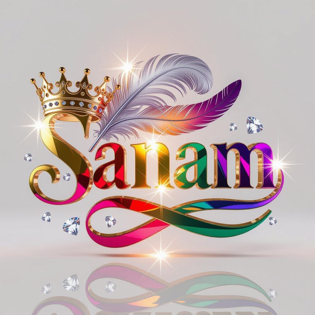 Mesmerizing 3D Artwork: "Sanam" with Golden Crown and Feathe...