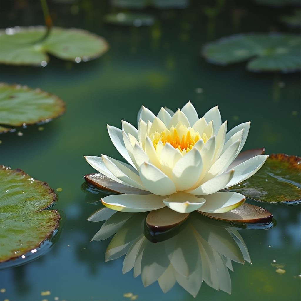 Impressionist Water Lily Scene in a Dreamlike Slime Pond