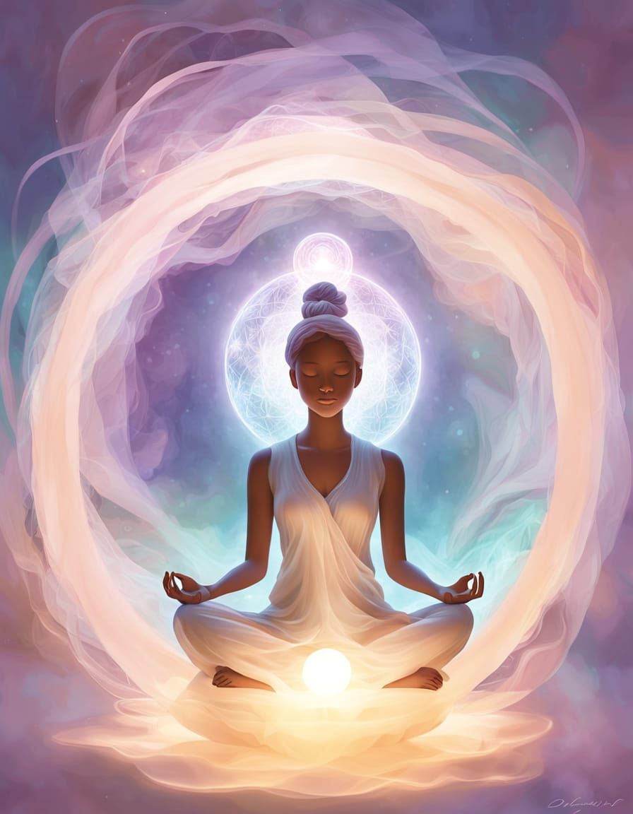 Serene Figure Meditating in Warm Light Orb