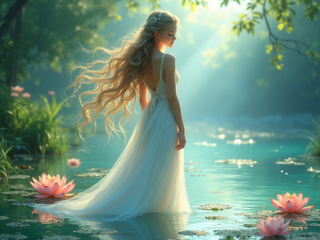 Whimsical Lake Spirit with Aquamarine Accents