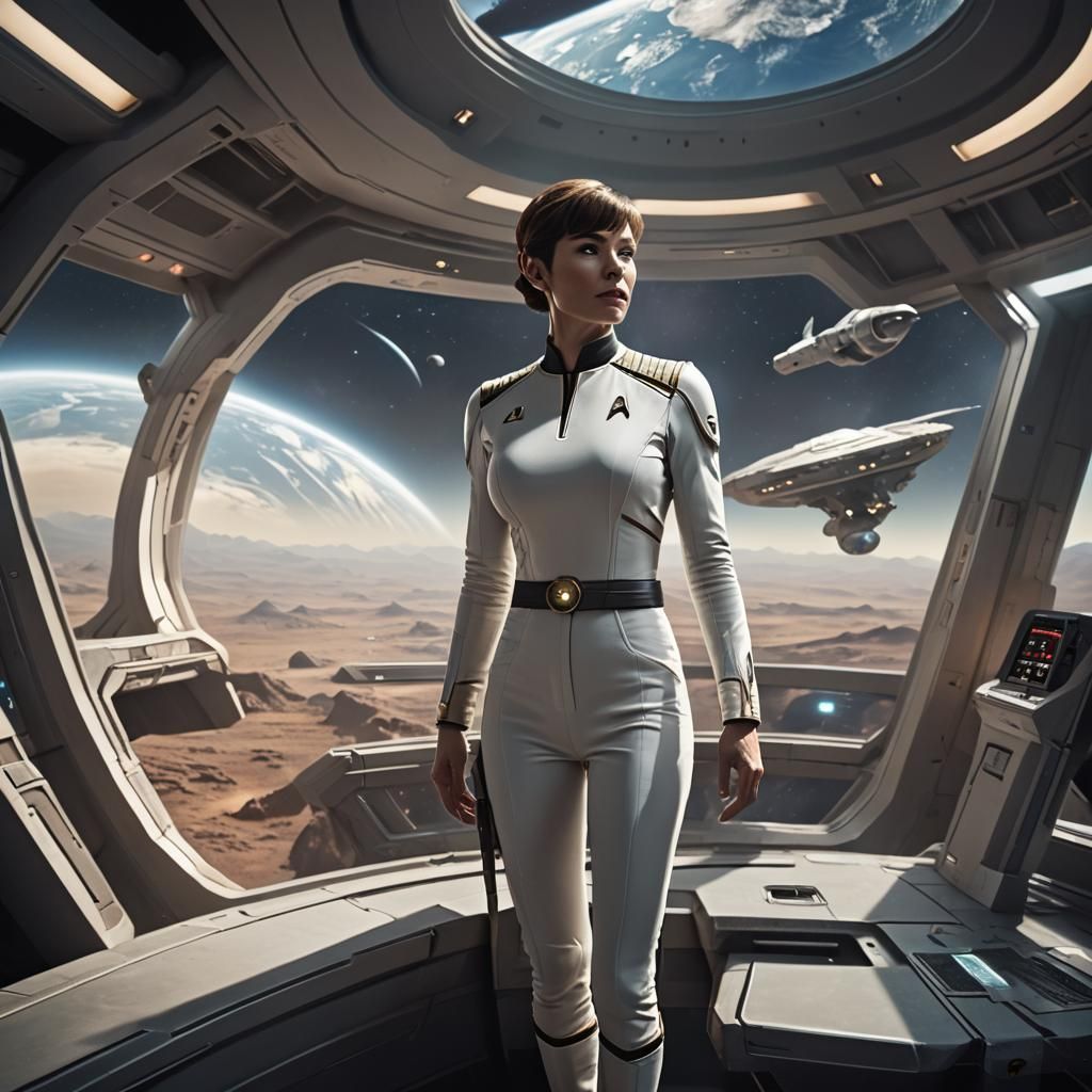 Vulcan Woman Gazing at Viewer in Star Trek Style