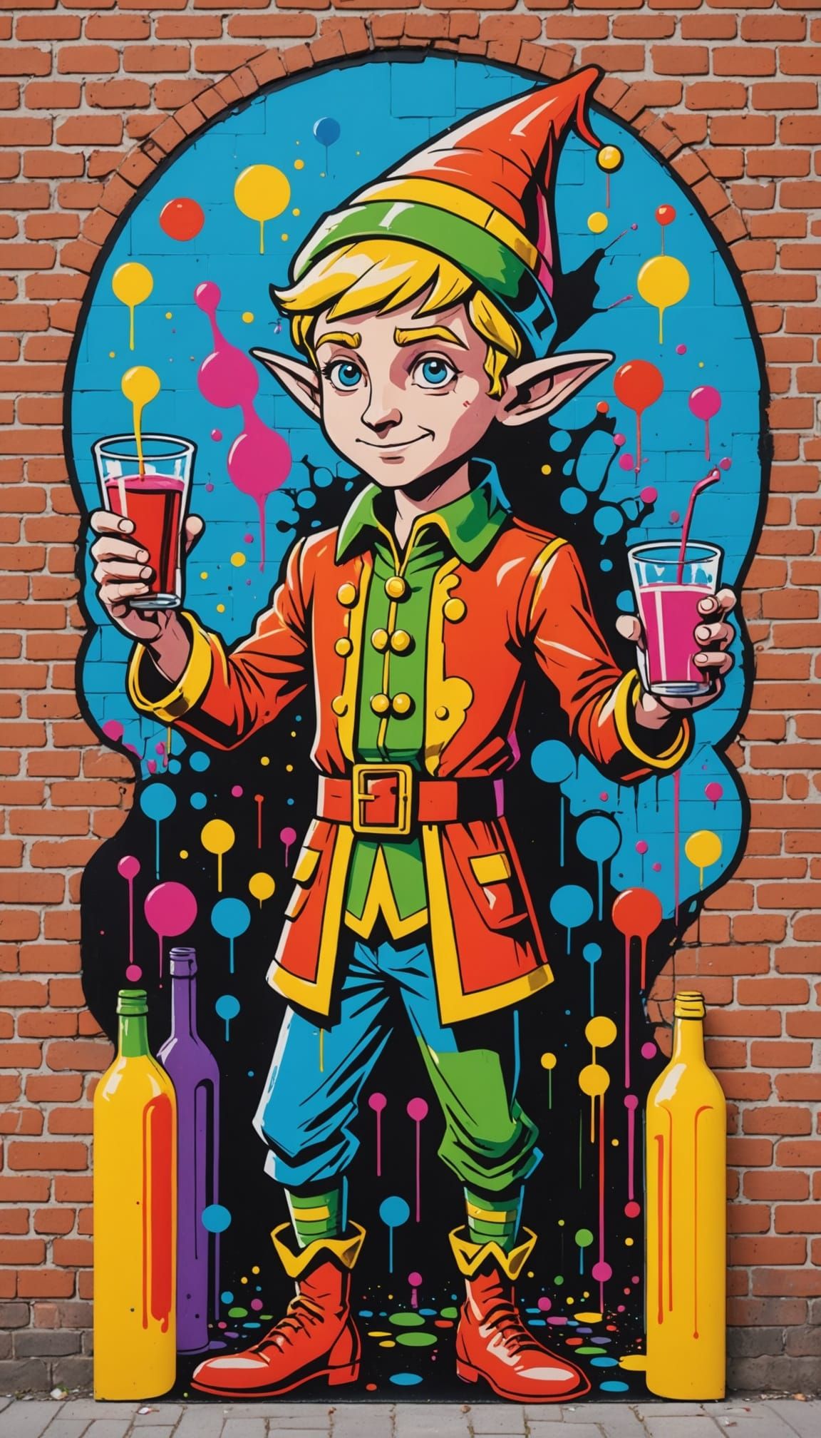 Comic Elf Street Art with Fluorescent Colors