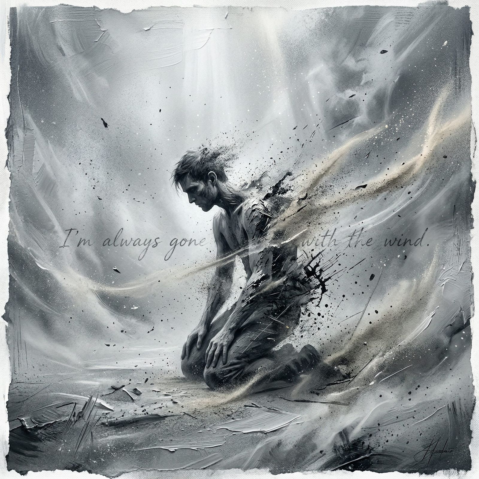 Figure Dissolving into Sand in Expressive Fine-Art Illustrat...