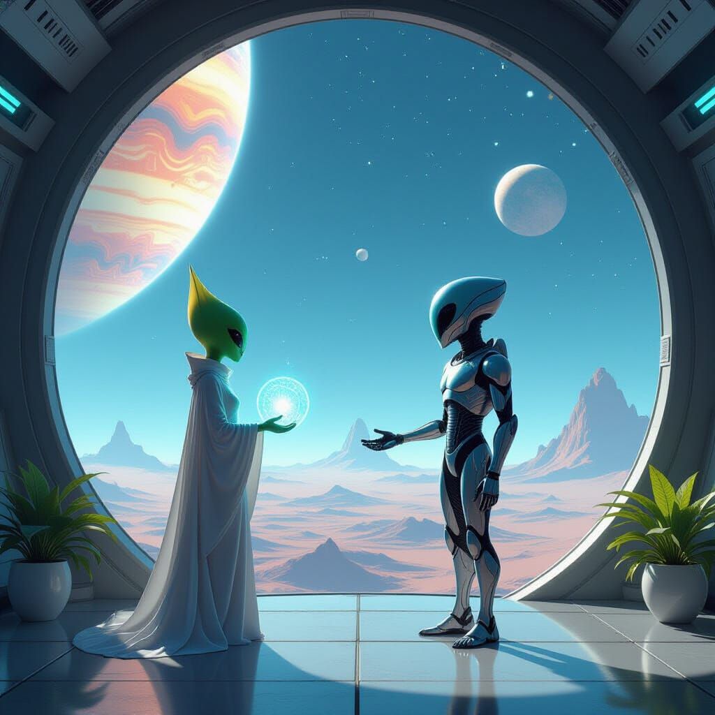 Peaceful Alien Contact Above a Gas Giant