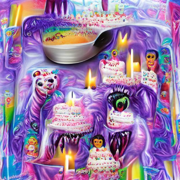 Horrifying Birthday Cake in Lisa Frank Style
