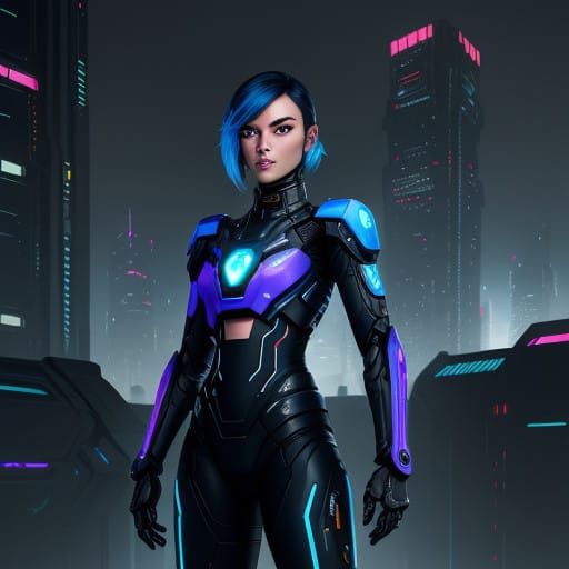 Cyberpunk Warrior in Futuristic Exosuit