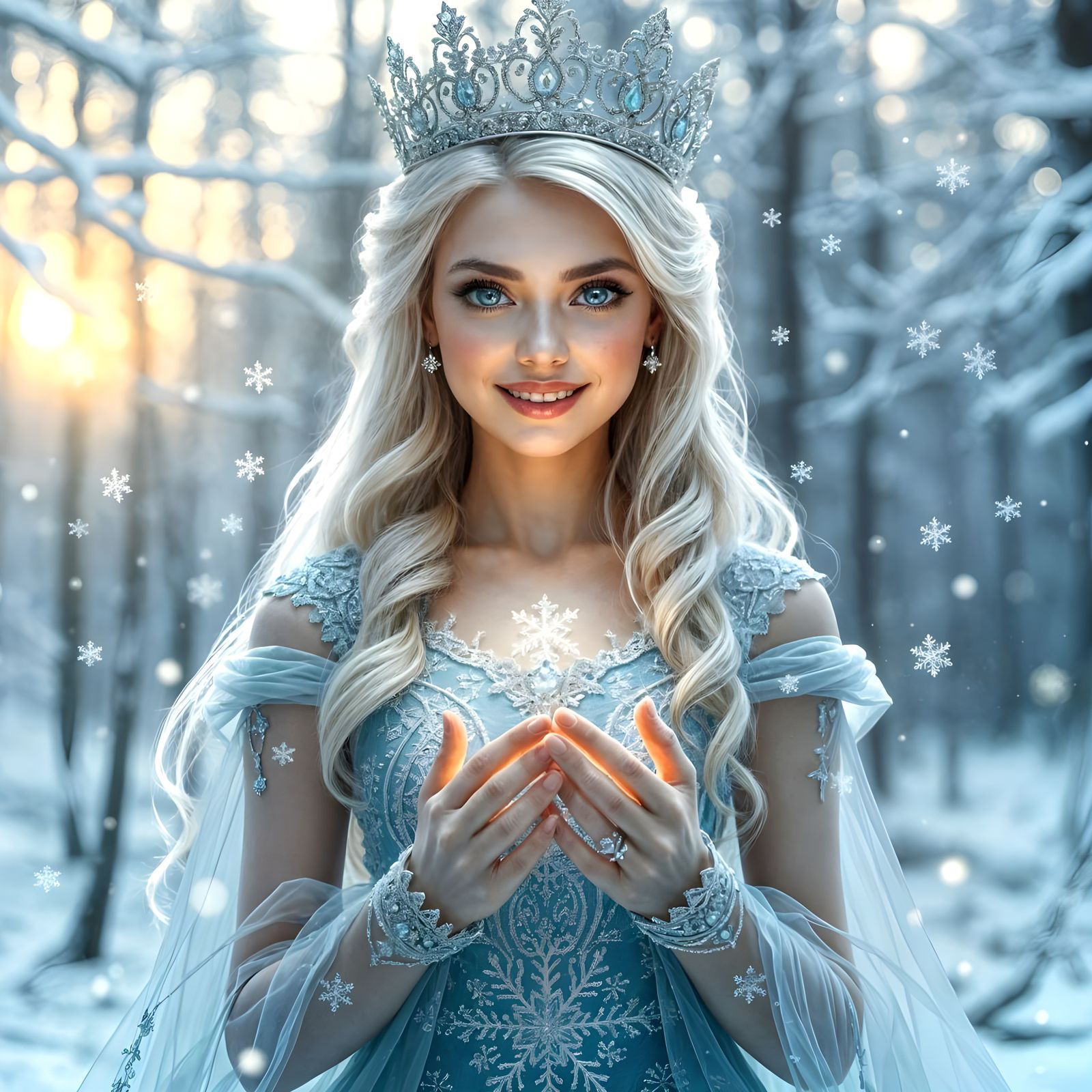 Ethereal Winter Queen in Snowy Forest