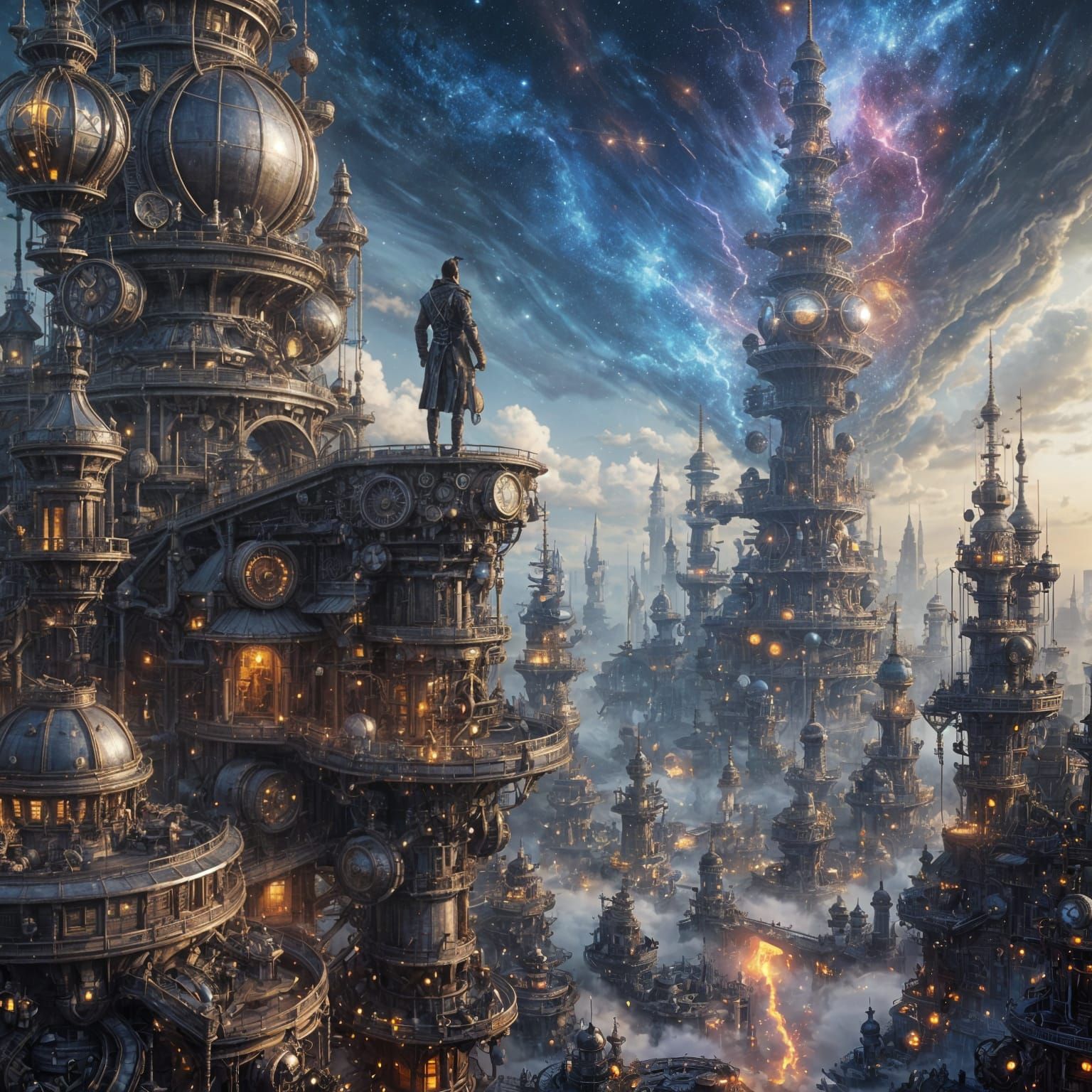 Steampunk City Lord in Cosmic Nebulae