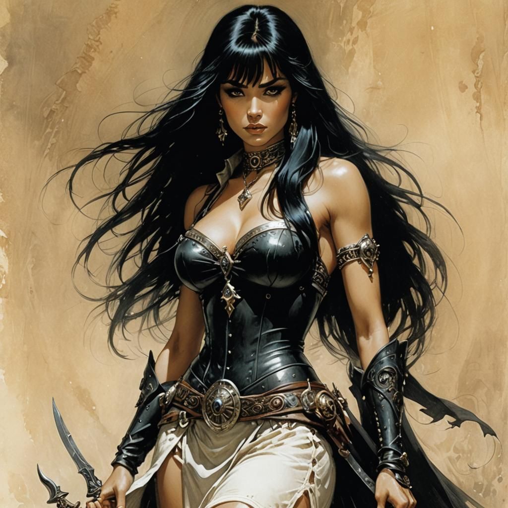 Hourglass Barbarian Woman in Frazetta-Royo Style