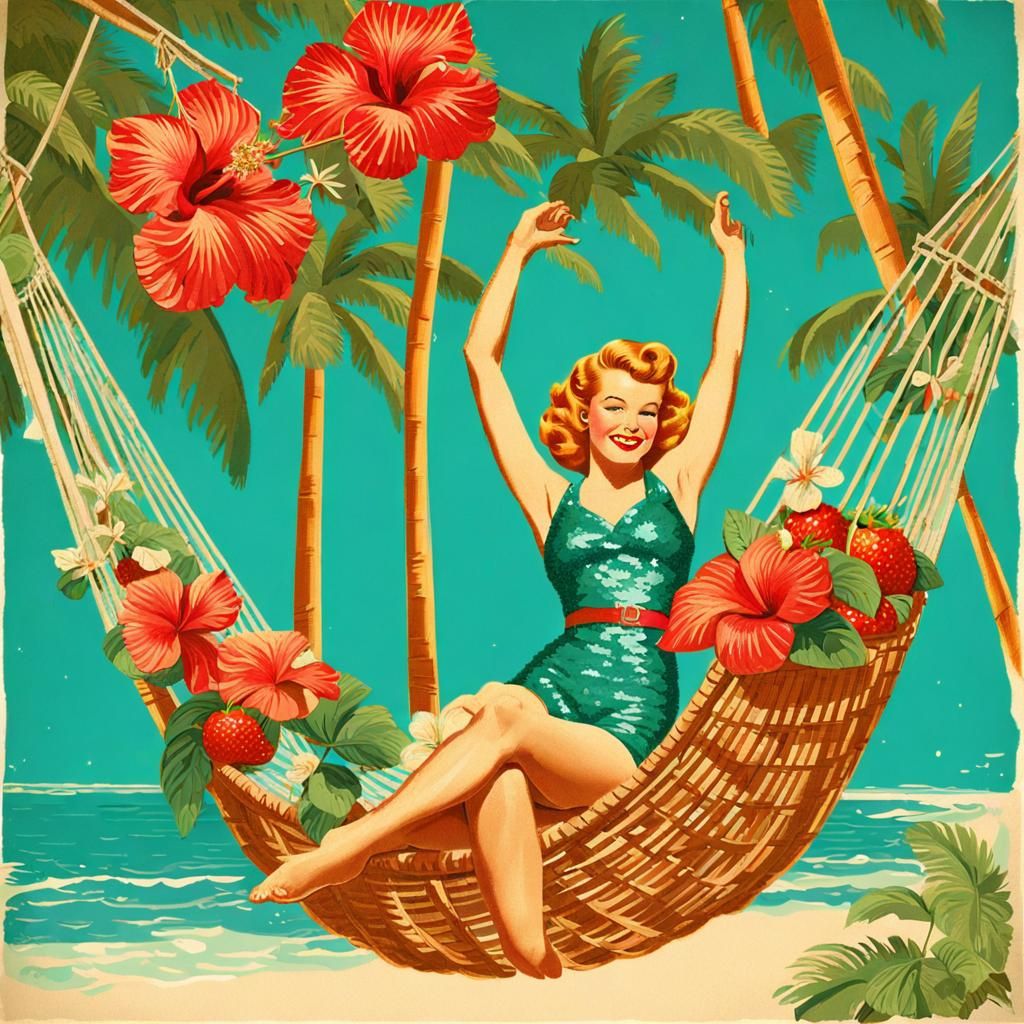 Vintage art, 1950s pin-up girl