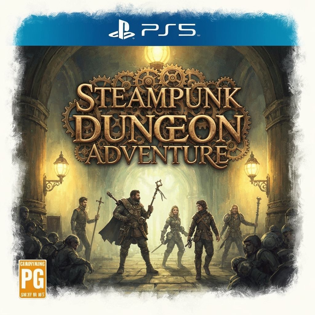 Steampunk Dungeon Adventure Game Cover in Oil and Watercolor