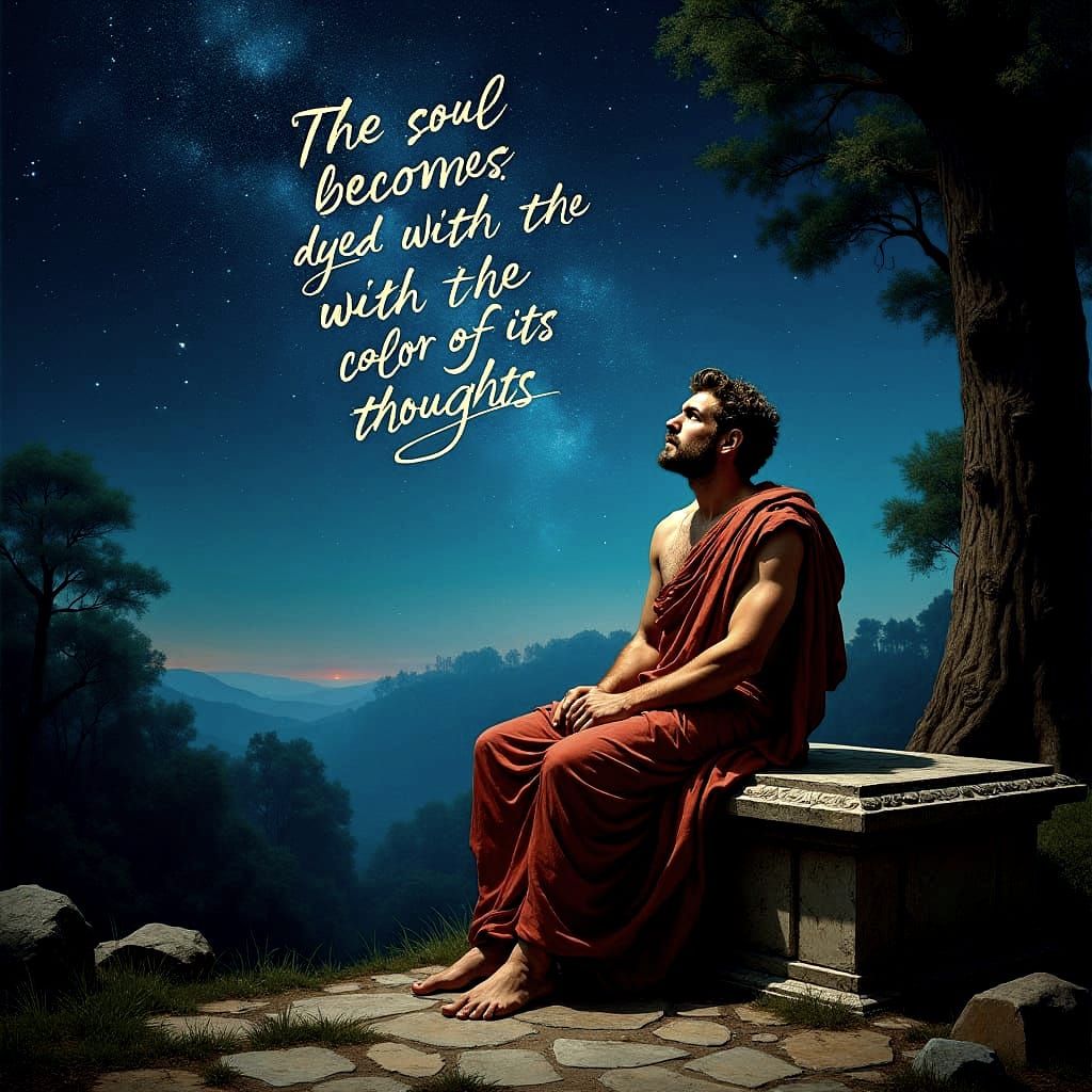 Marcus Aurelius Contemplating Stars in Infinite Night