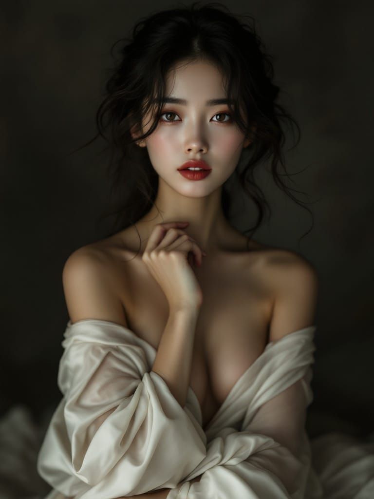 Desaturated Portrait of Korean Woman in Renaissance Style