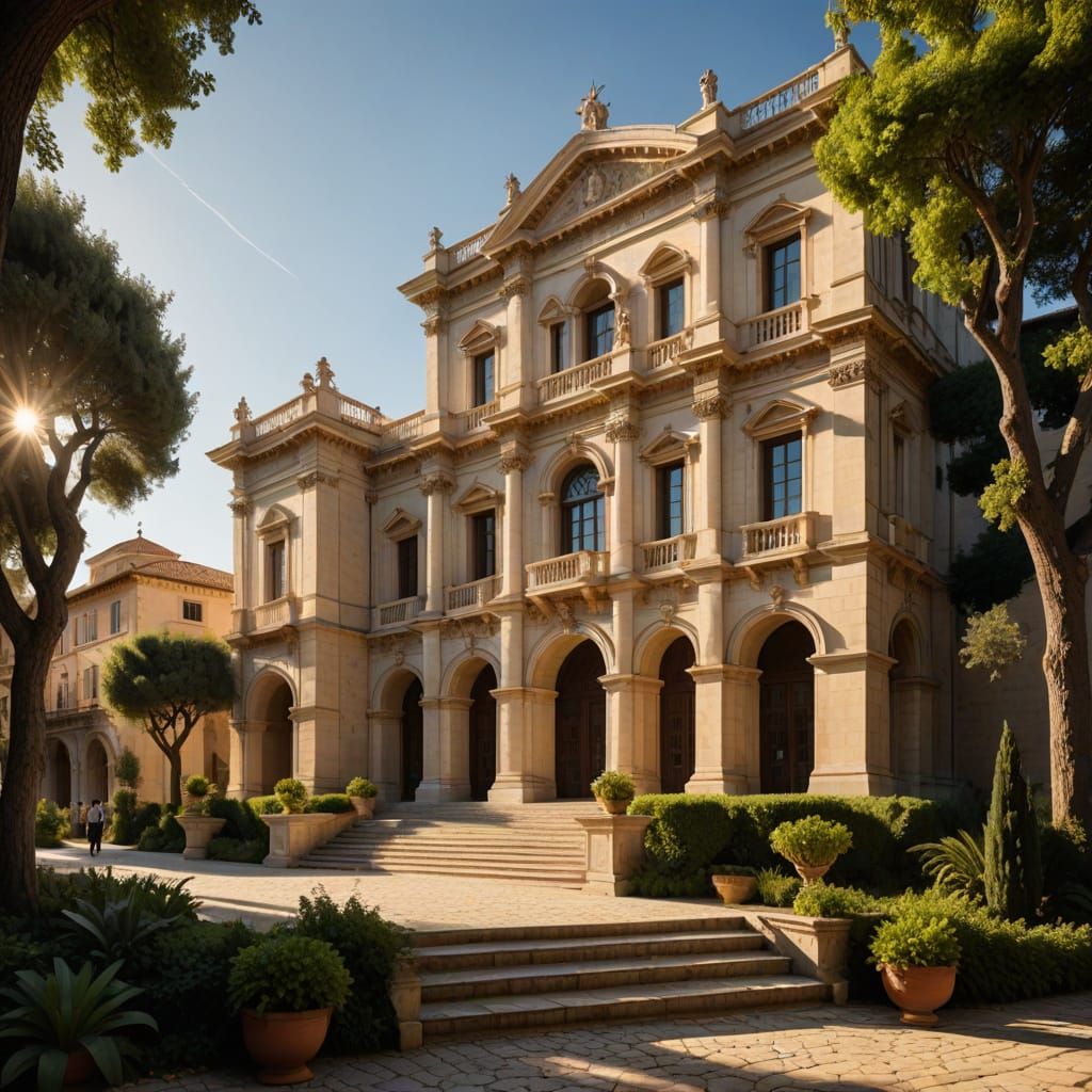 Grand Italian University Building in the Mediterranean