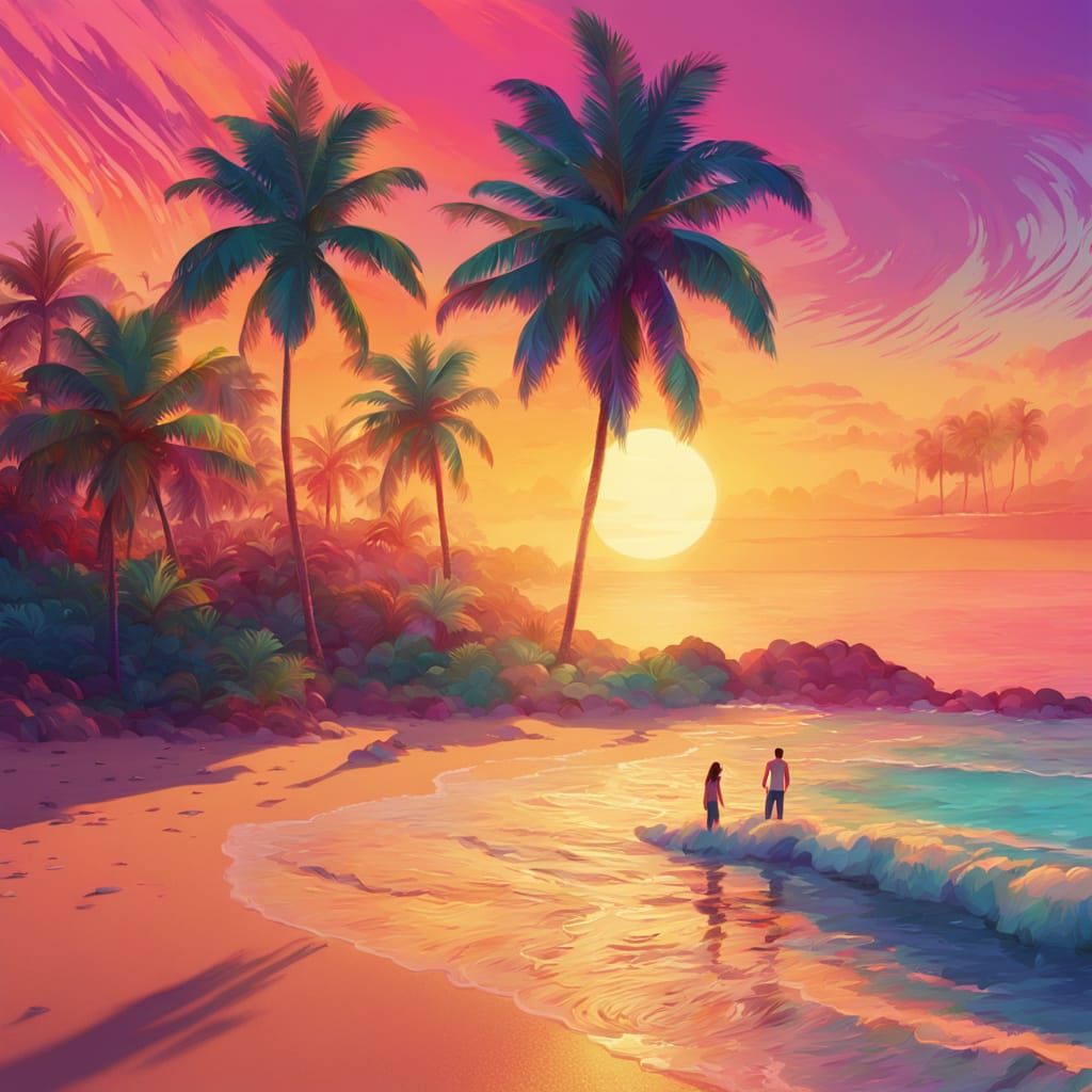 Person Singing on Beach in Hockney Style