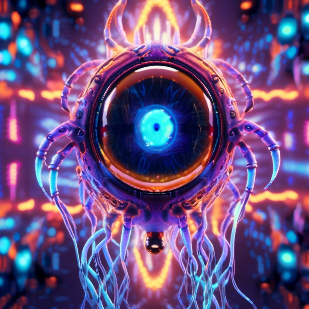 Bioluminescent Chibi Eyeball with Tentacle Cables