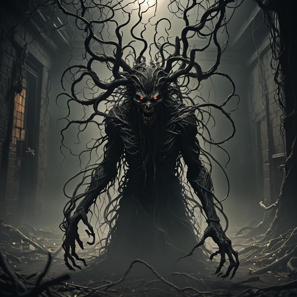 Dark Fantasy Masterpiece with Ominous Shadow Creature