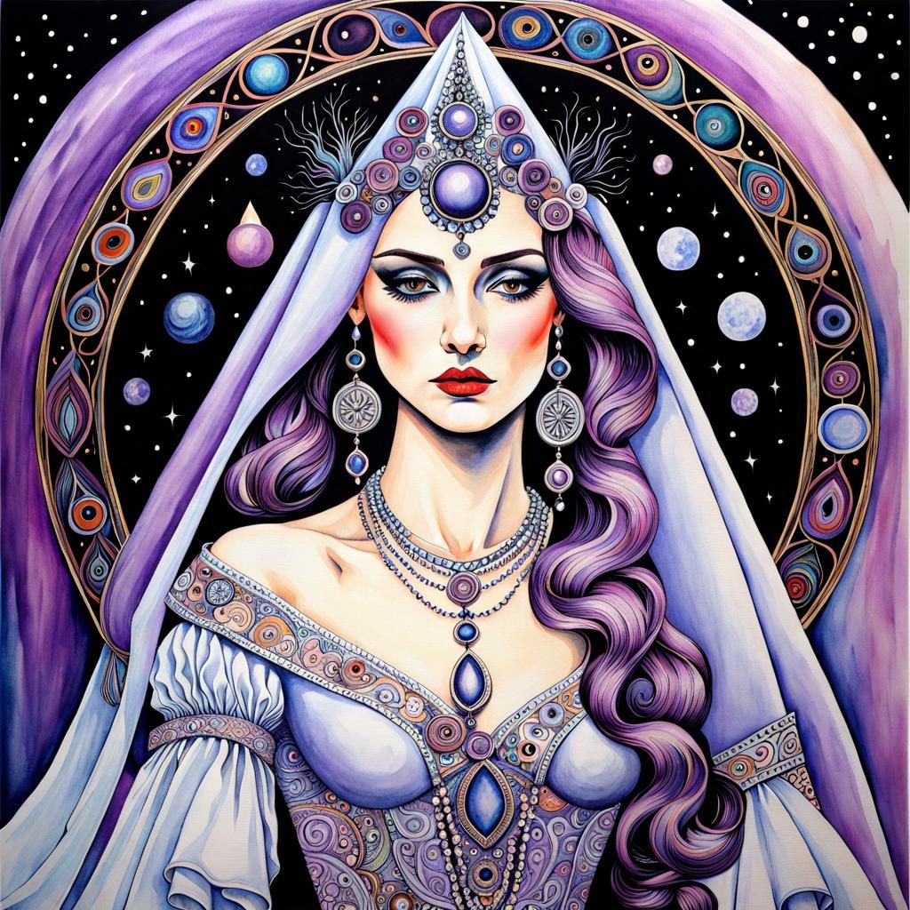 Surreal Orc Witch in Watercolor, Ethereal Artwork