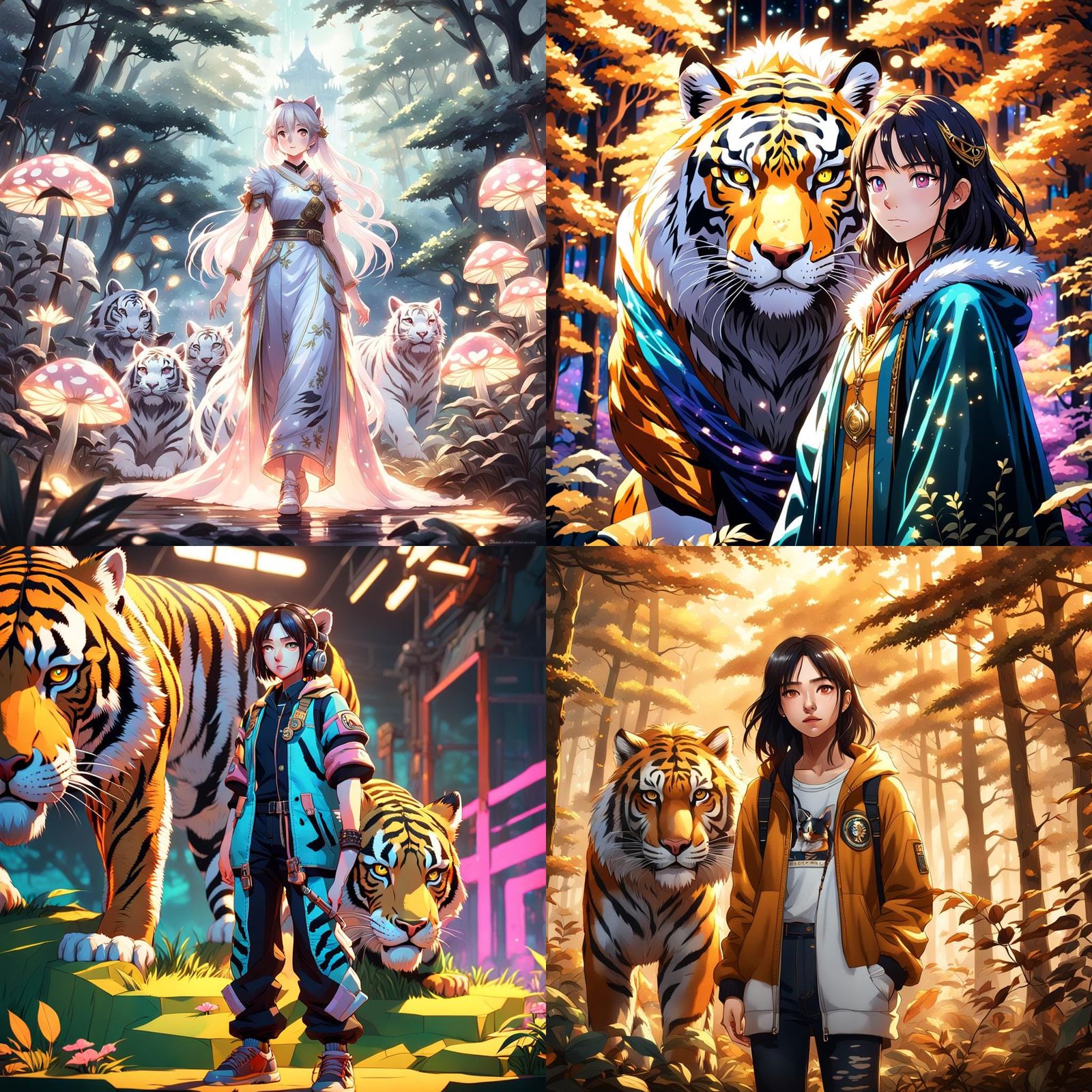 Kim Jisoo with Pet Tiger in Anime Style