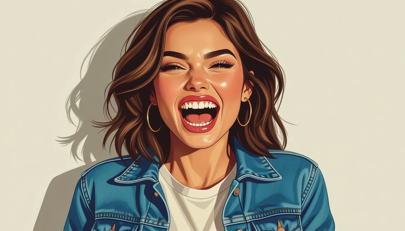 Photorealistic Woman with Dramatic Expression and Long Canin...