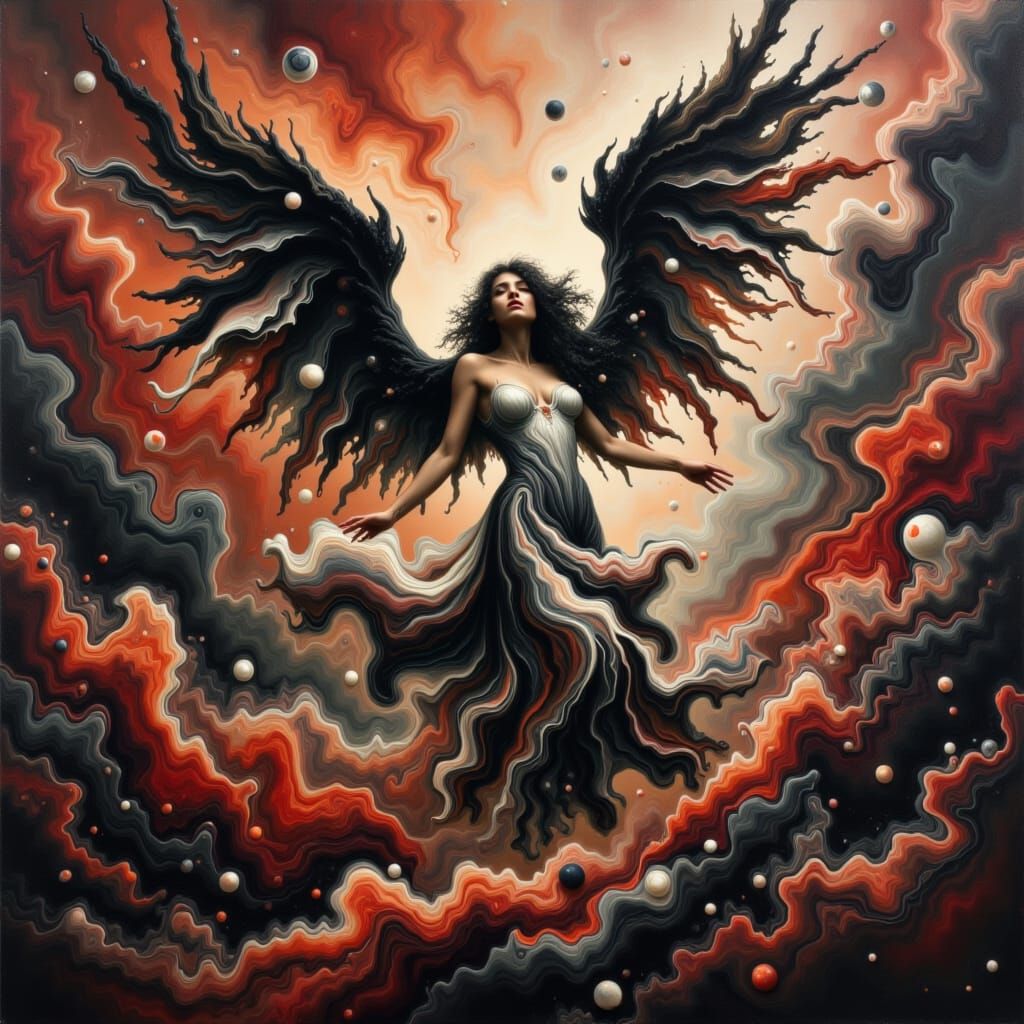 Dark Angel's Descent: Fluid Art Pour Painting