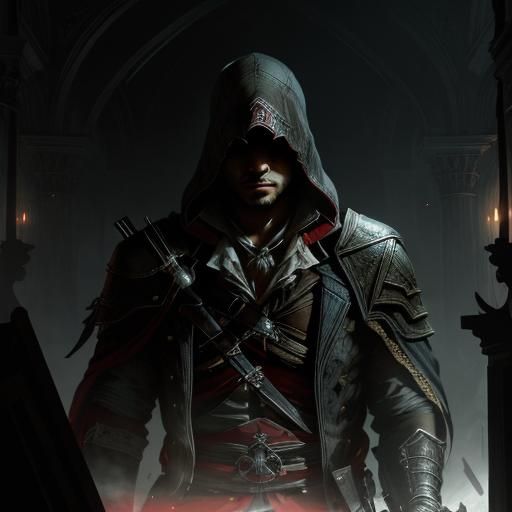 Dark Fantasy Assassin's Creed Scene in Gothic Horror Style