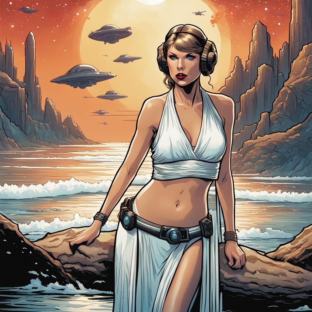 Princess Leia Bikini in Comic Book Art Style