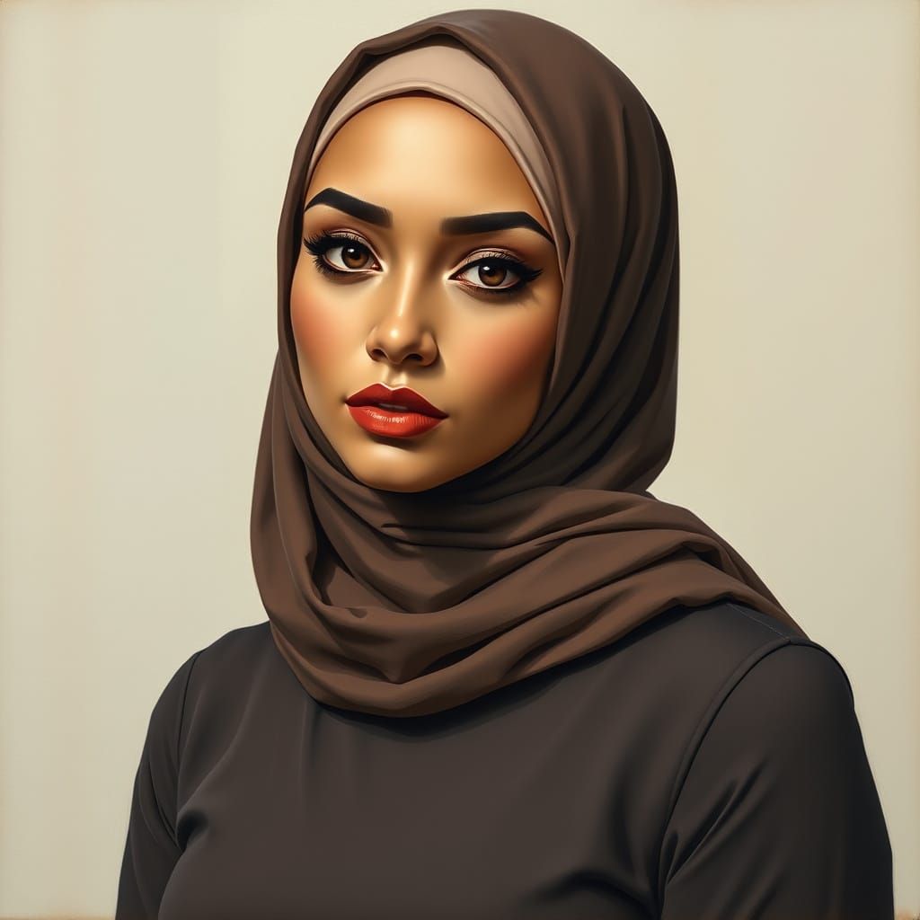 Beautiful Woman in Hijab: Modern Oil Painting Portrait