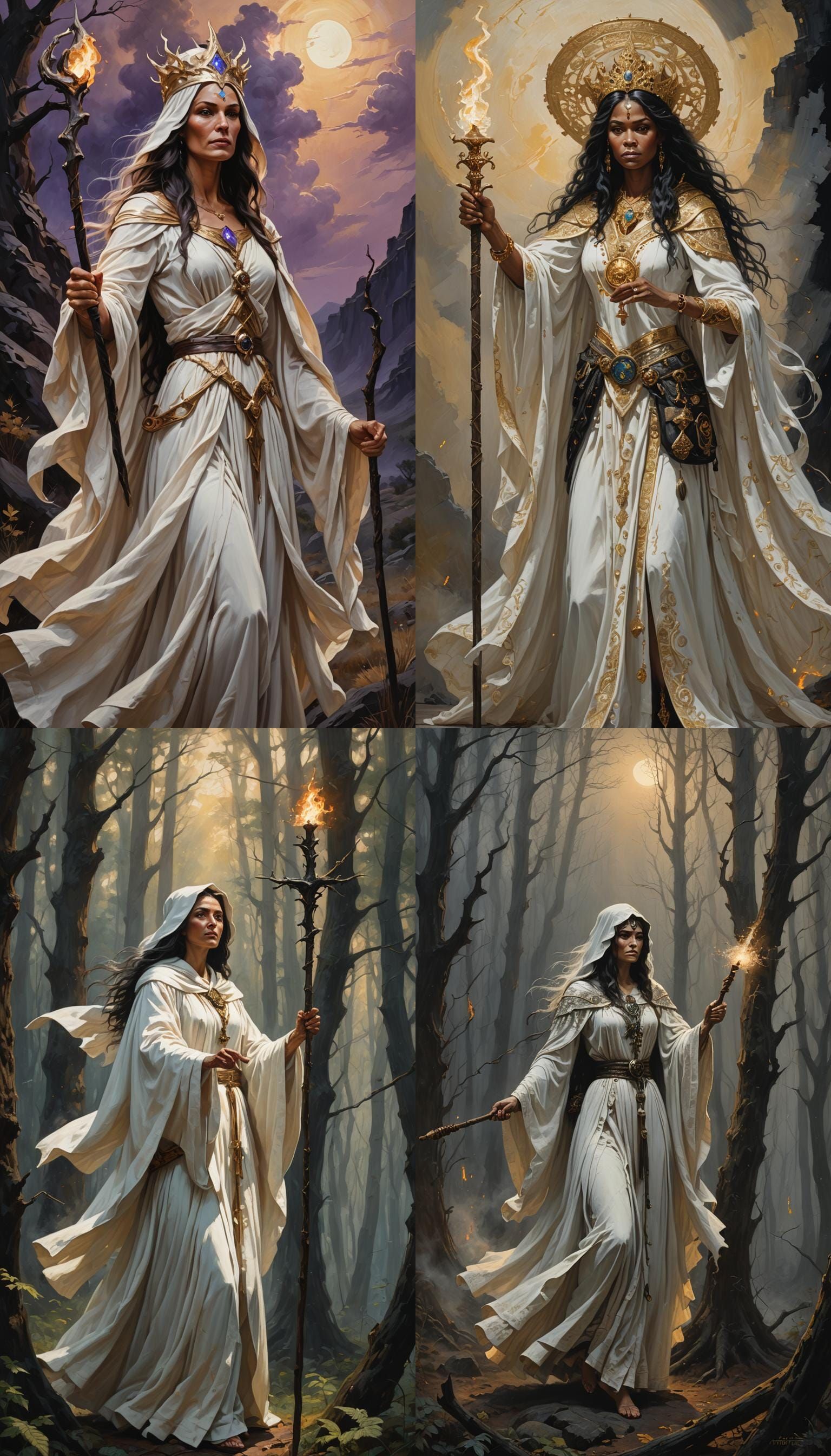 Powerful Witch in White Robes Oil Painting