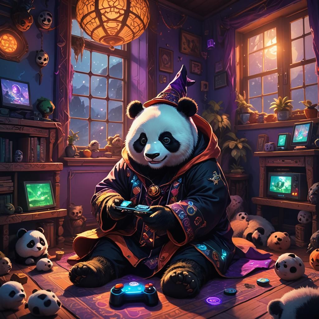 Fantasy Witch Gaming with Panda: Magical Realism