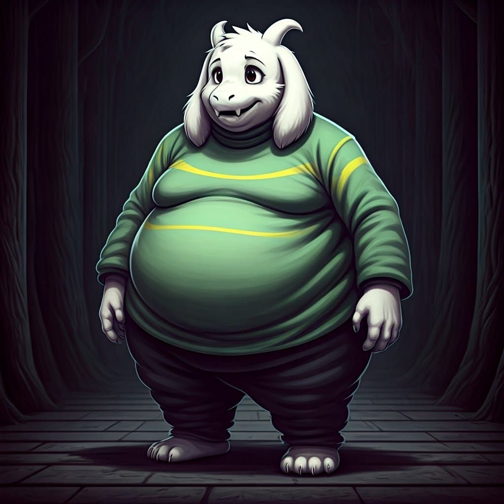 Morbidly Obese Asriel Dreemurr in Gothic Horror Style