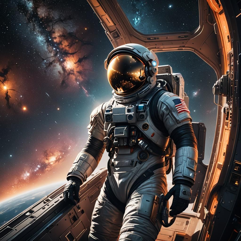 Astronaut Gazing at Galaxy in Hyper-Realistic Digital Art