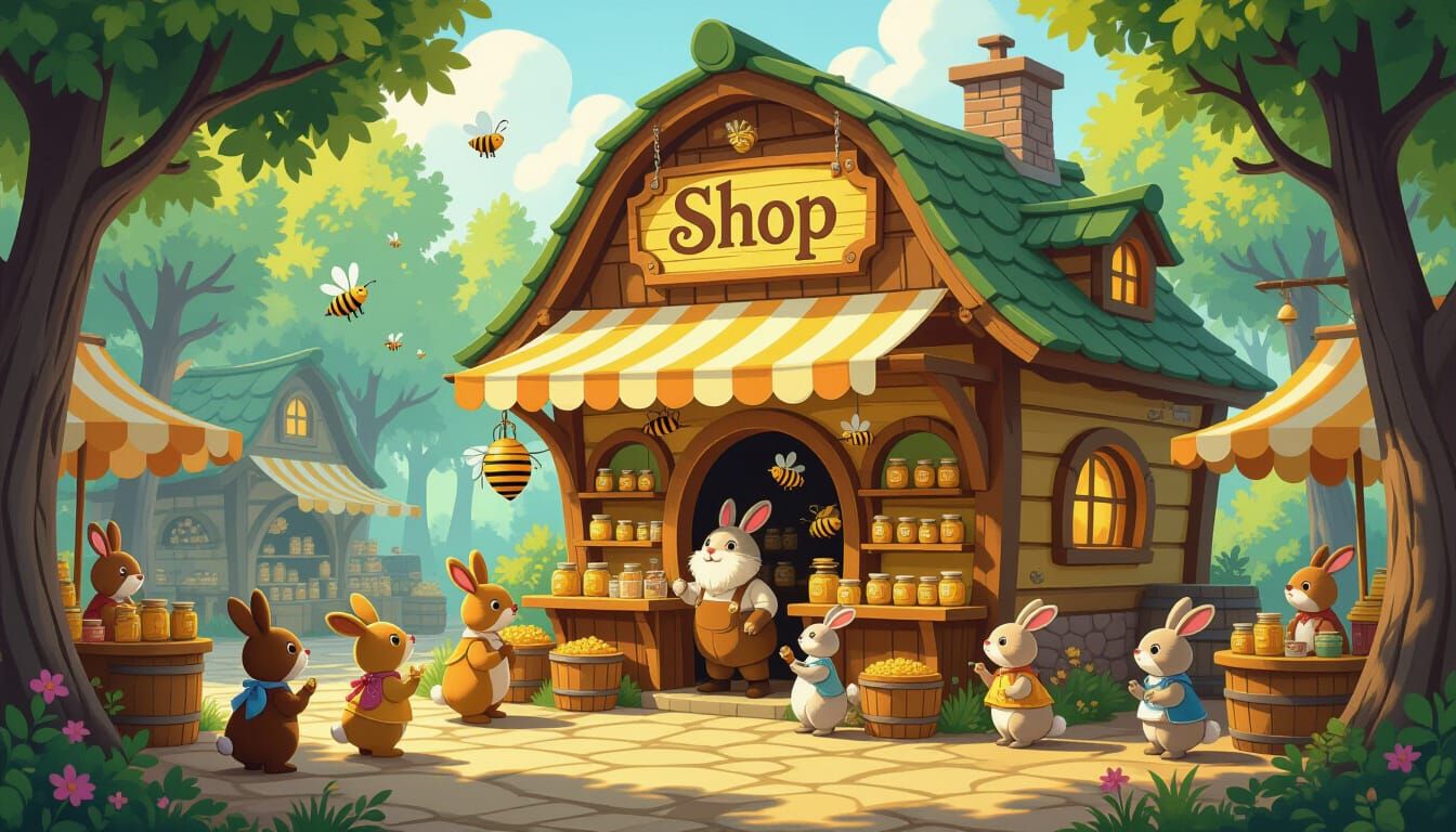 Whimsical Beehive Marketplace with Woodland Creatures