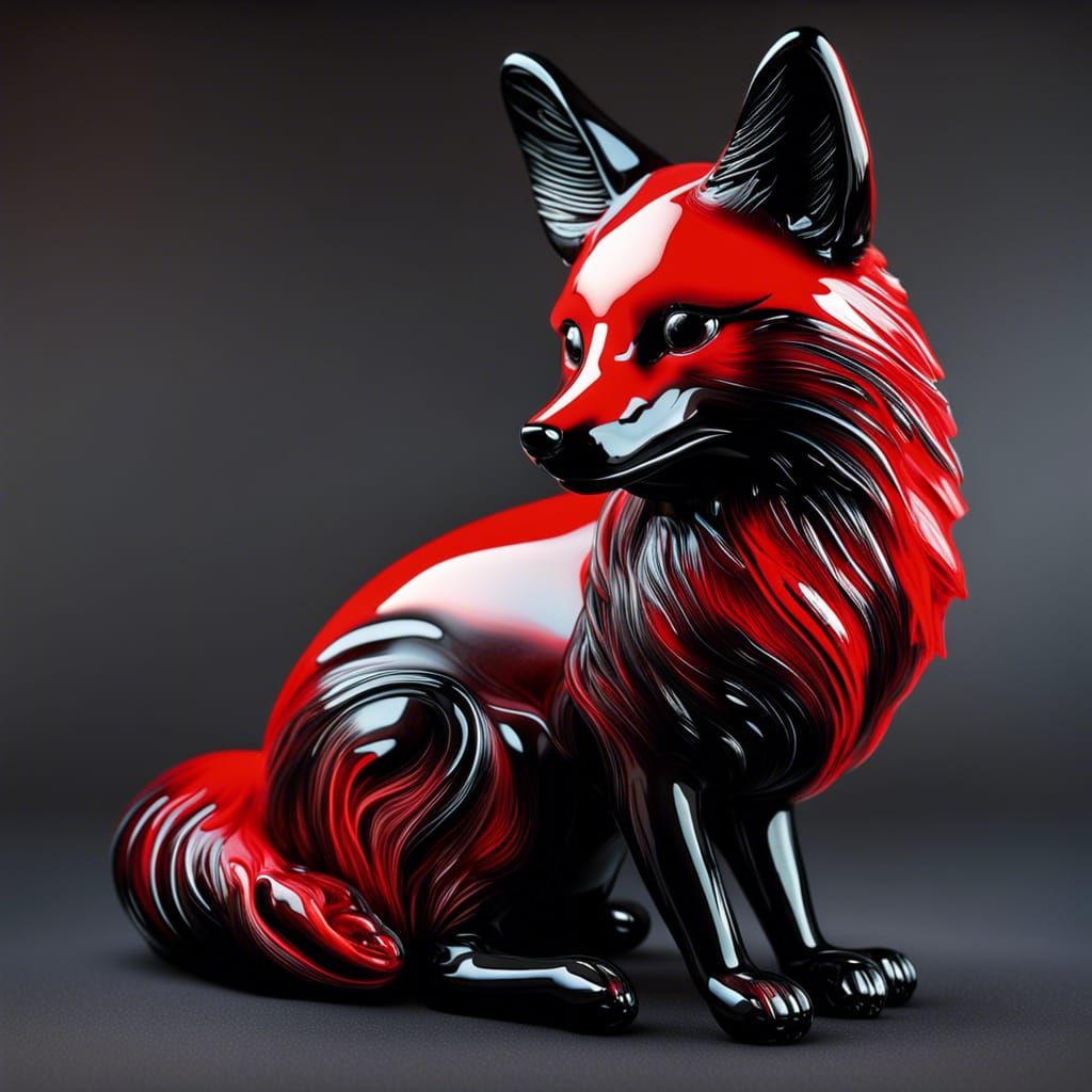 Blown Glass Melanistic Fox in Graffiti Art Style