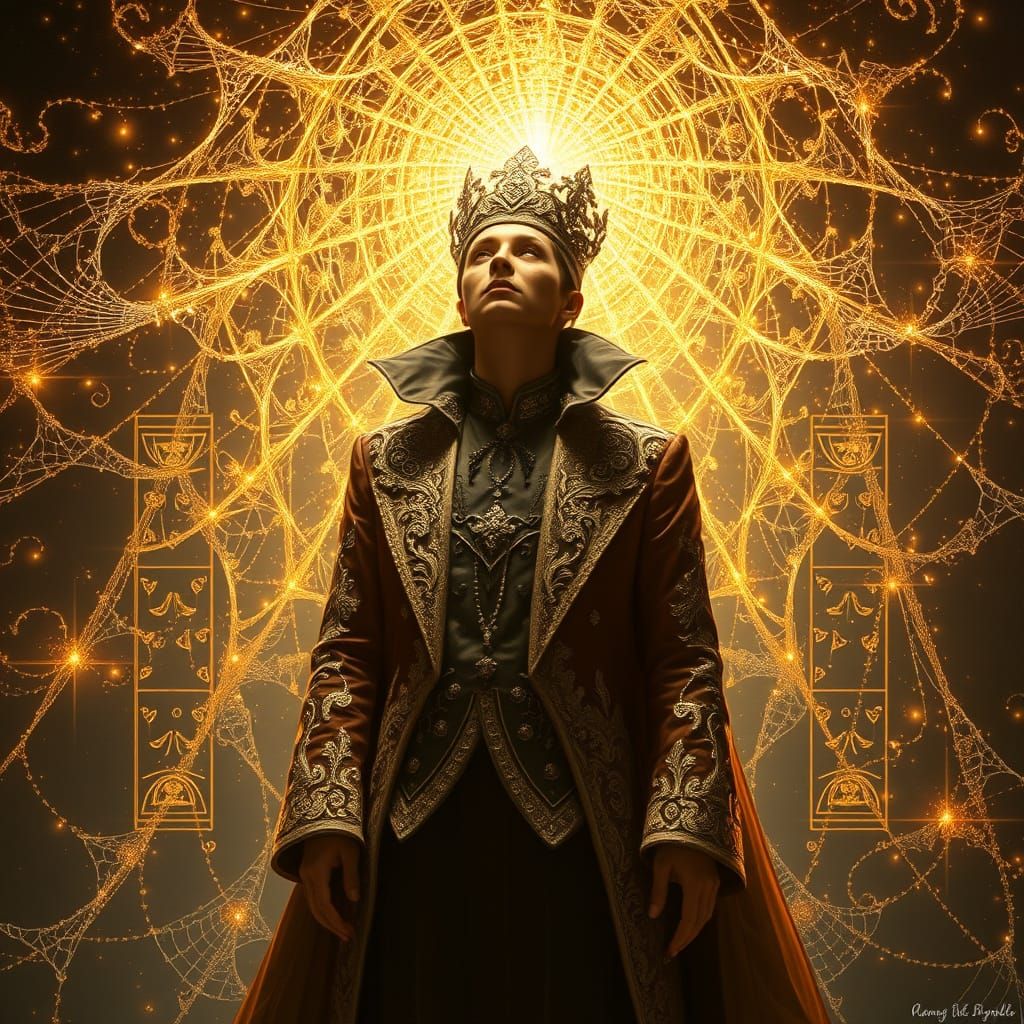 Entranced Figure Amidst Golden Illusions