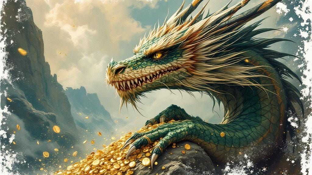 Happy Dragon Hoarding Gold in Pin-Up Style