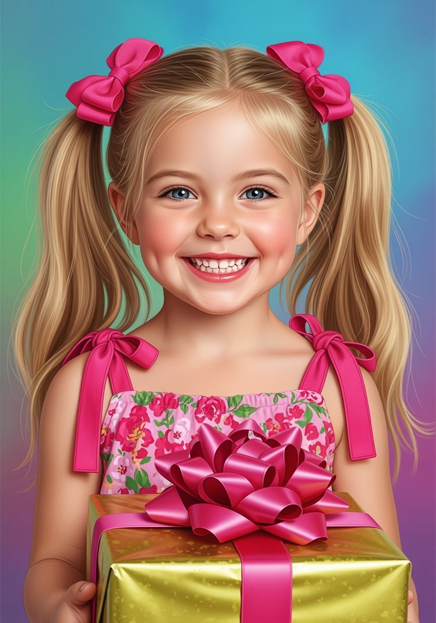 Hyperrealistic Portrait of Girl with Pink Bows