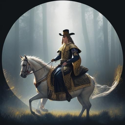 Medieval Bandit in Forest, Klimt-Inspired Art