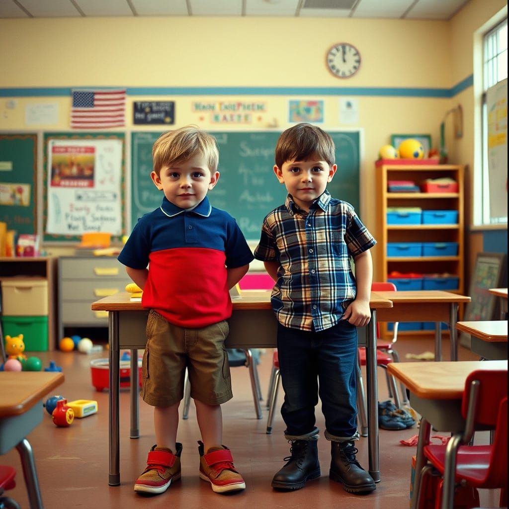 Mischievous Kindergarten Friends Caught in the Act of Playfu...