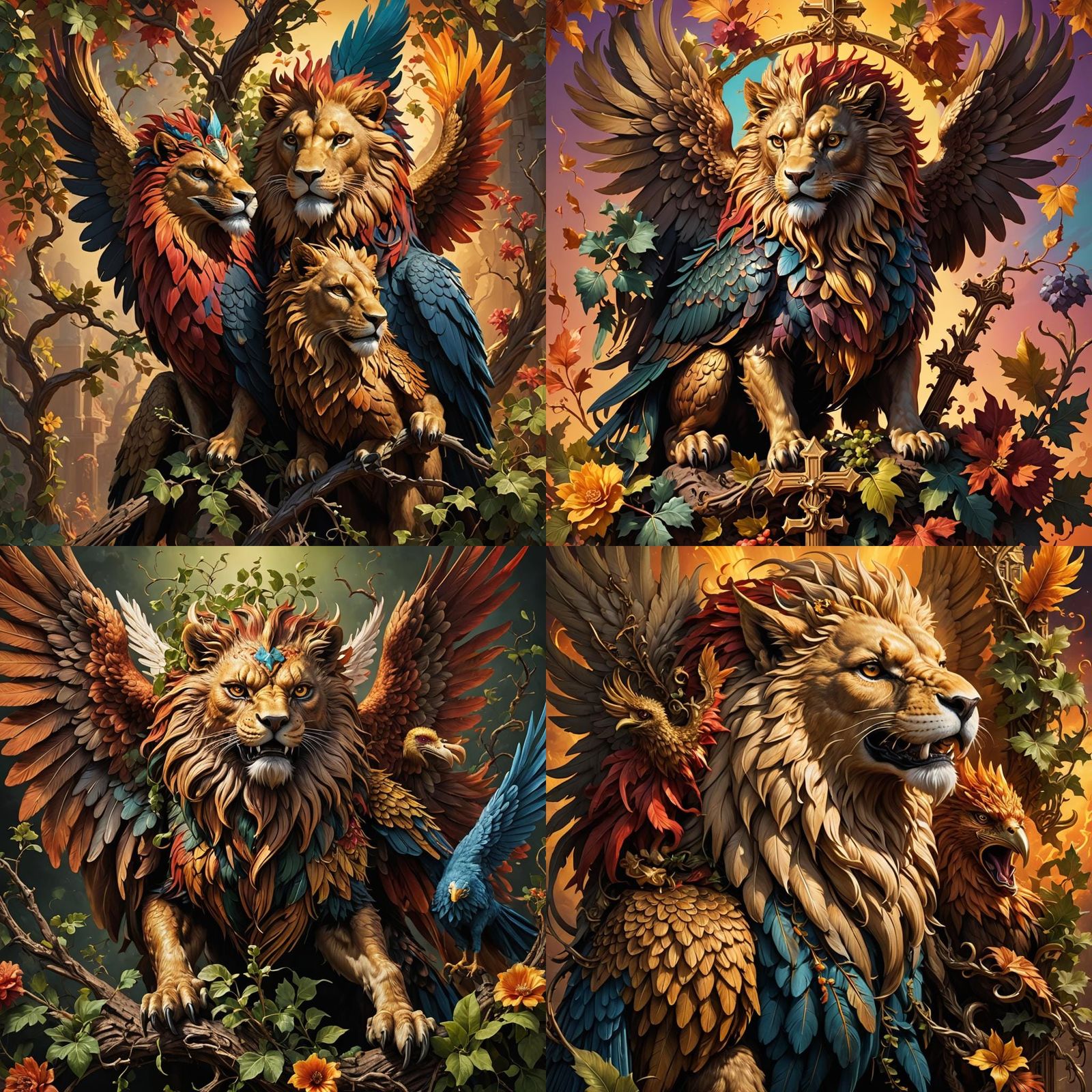 Griffin and Phoenix with Cross and Vine