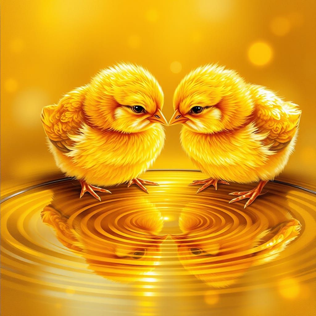 Golden Chicks in Whimsical Realism
