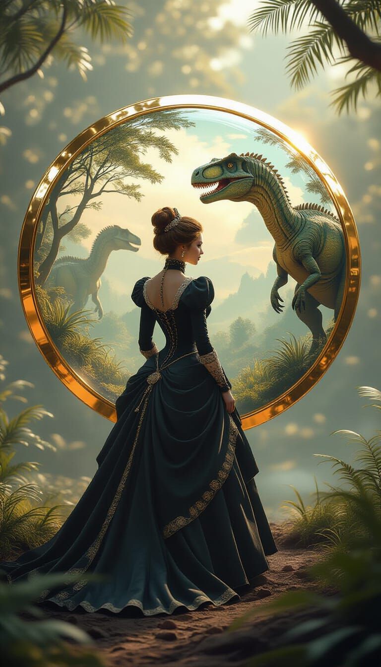 Jurassic World Through Golden Portal, Science Fiction Art