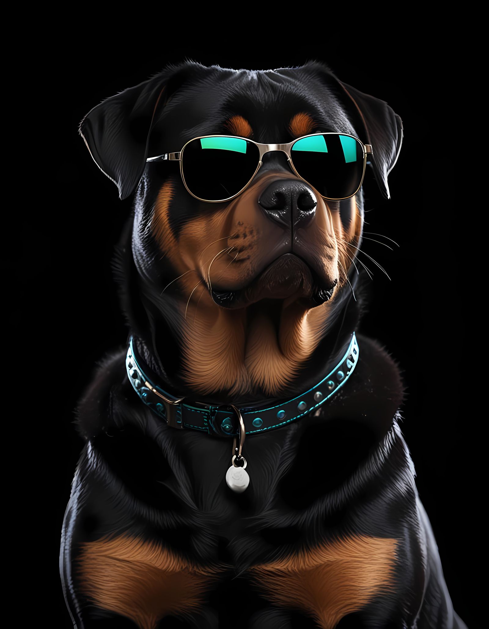Rottweiler Dog in Sunglasses with Neon Accents