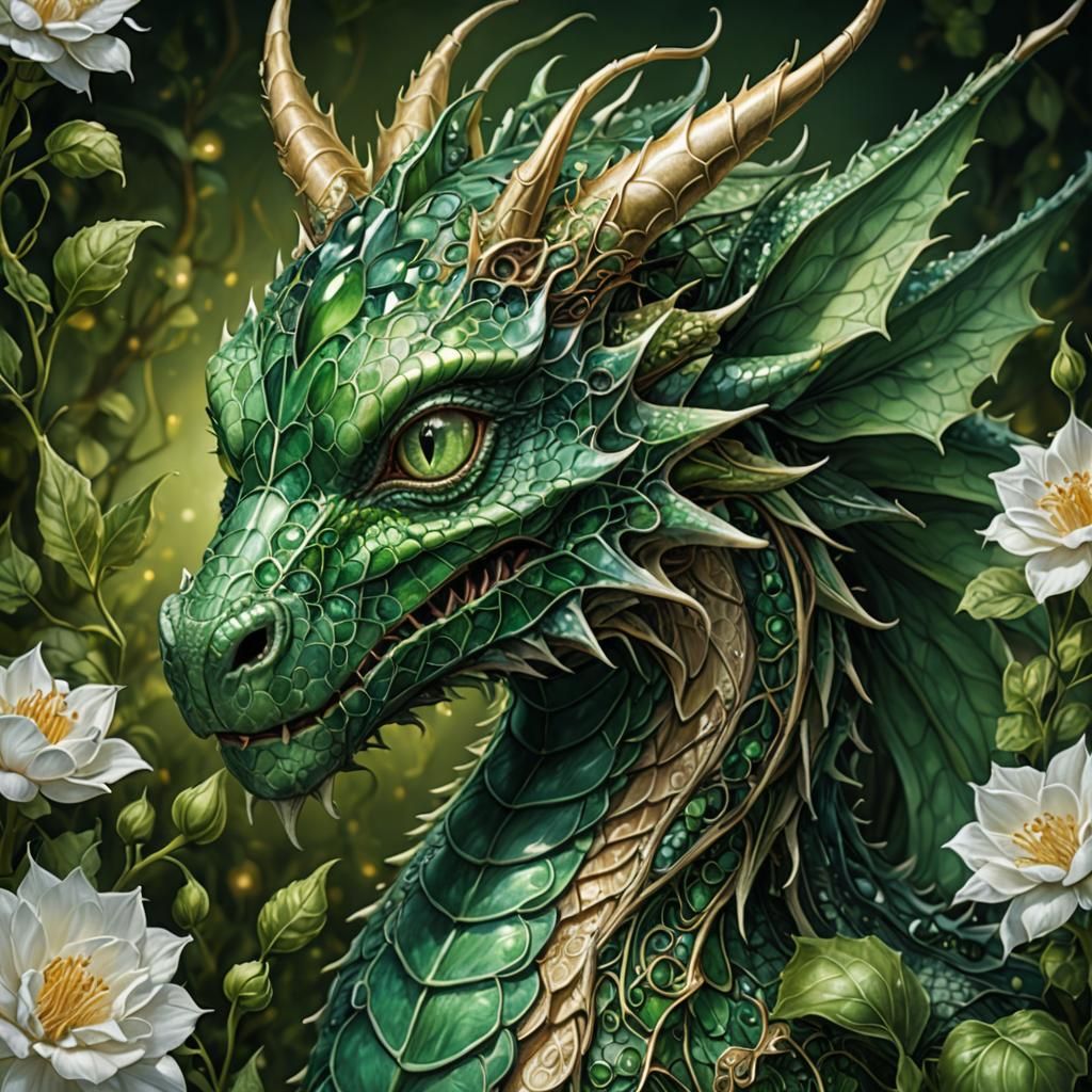 Emerald Dragoness in Magical Realism Style