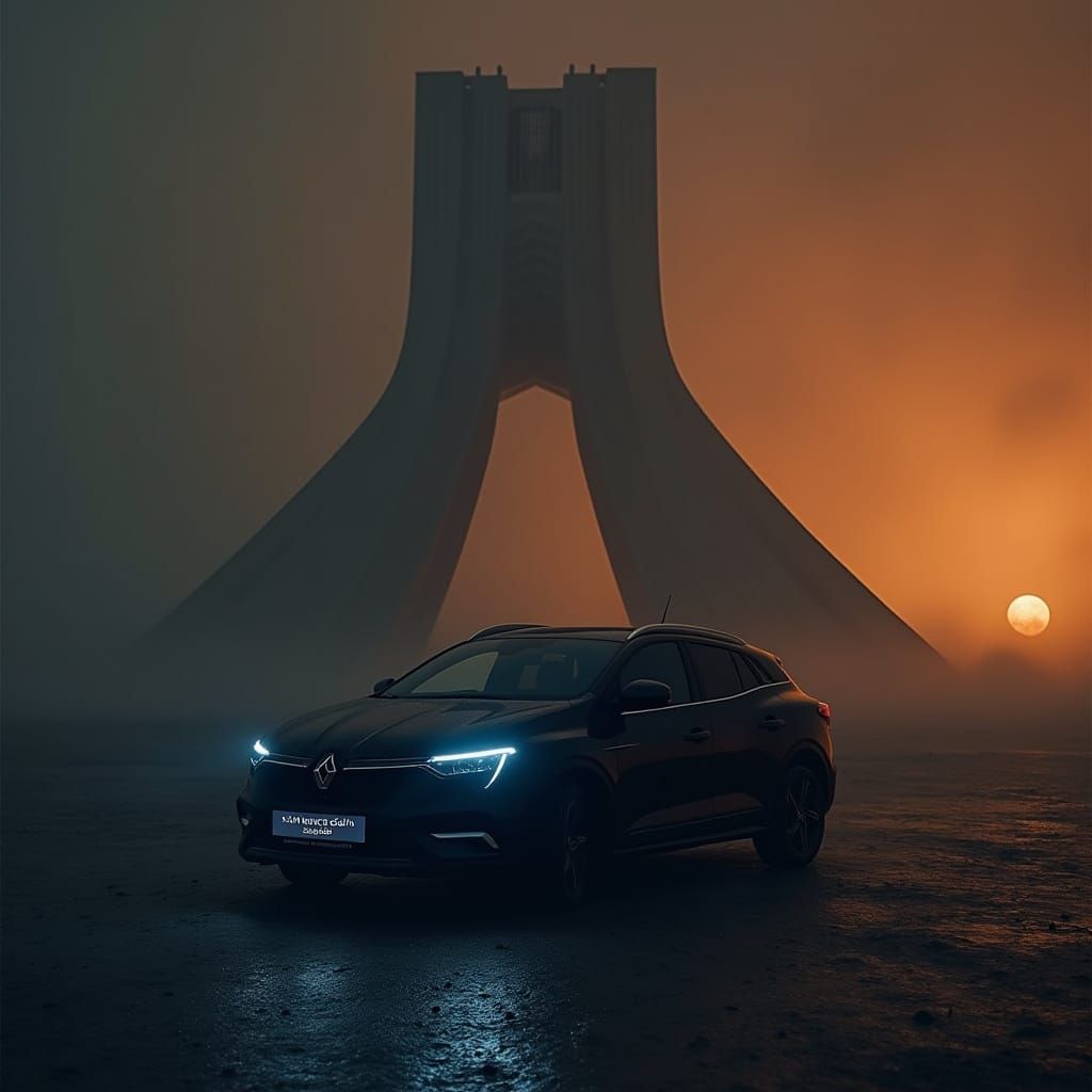 Eerie Renault Under Azadi Tower in Desert Storm