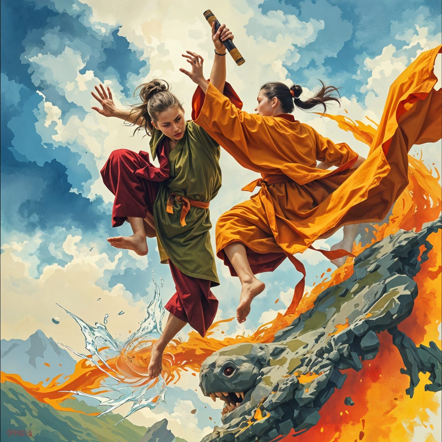 Epic Karate Fight: Water Bender vs Lightning