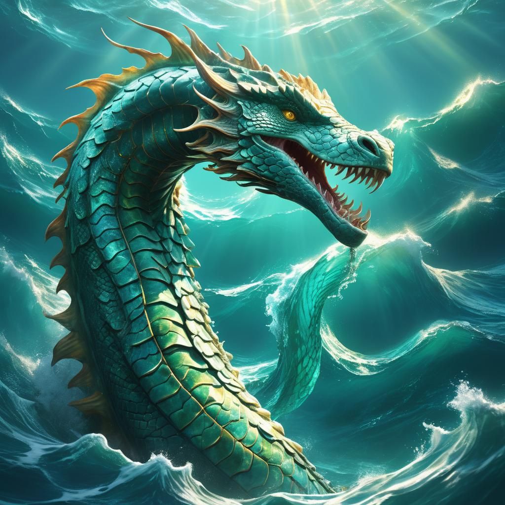 Towering Sea Serpent Rises from Ocean Depths