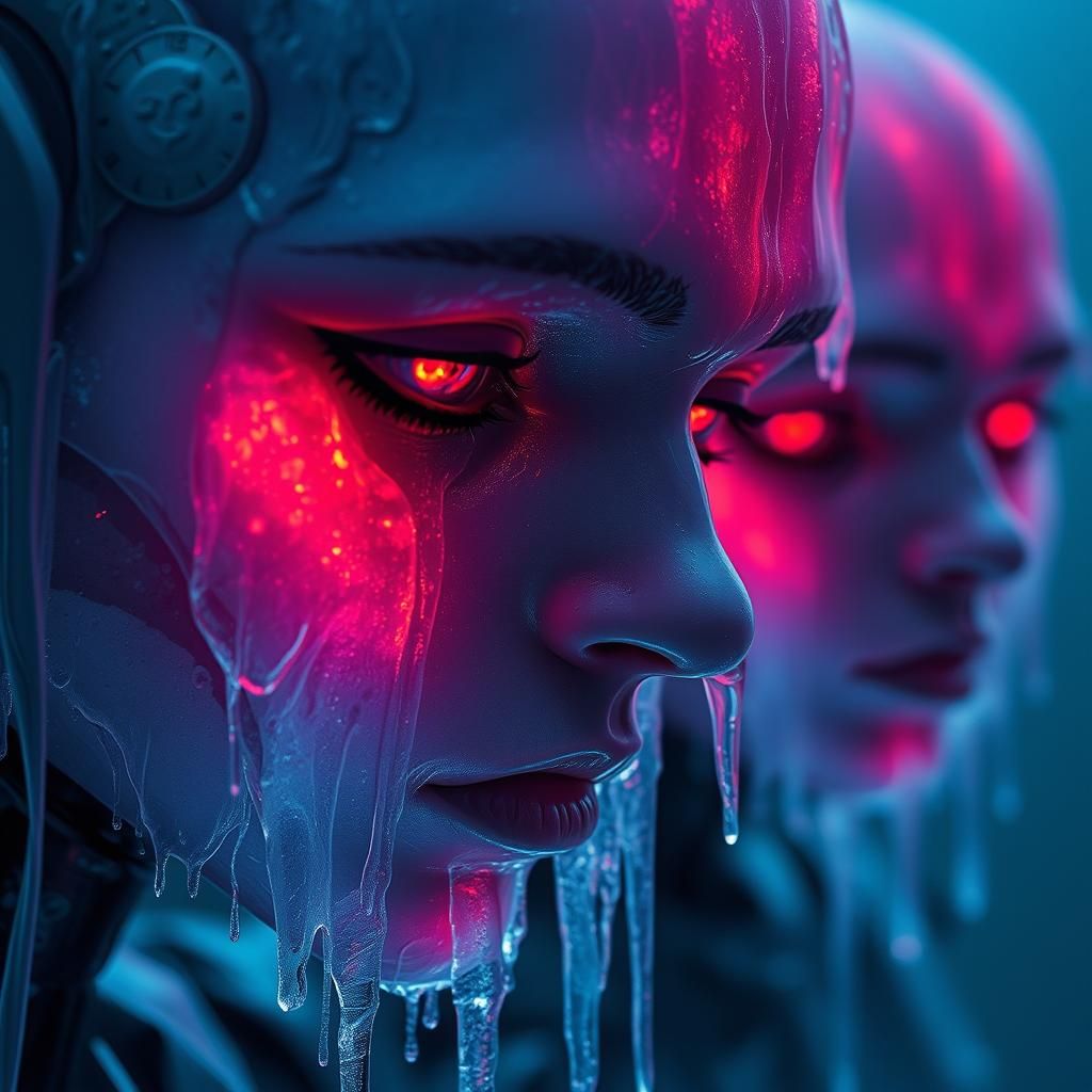 Bioluminescent Androids Crying Tears of Ice