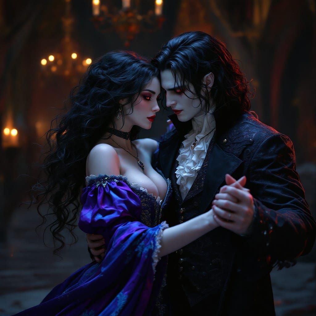 Regal Vampire Maiden Dances in Midnight Ballroom
