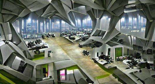 Futuristic High-Tech Brutalist Laboratory Interior